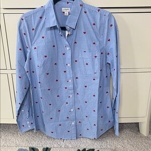 NWT J.Crew Factory heart print Oxford shirt button down small